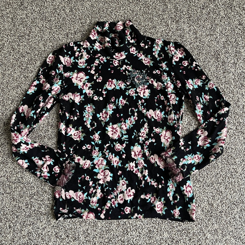 Blumarine Blugirl Black Floral Knit Top Shirt Lace Embroidery 40 S